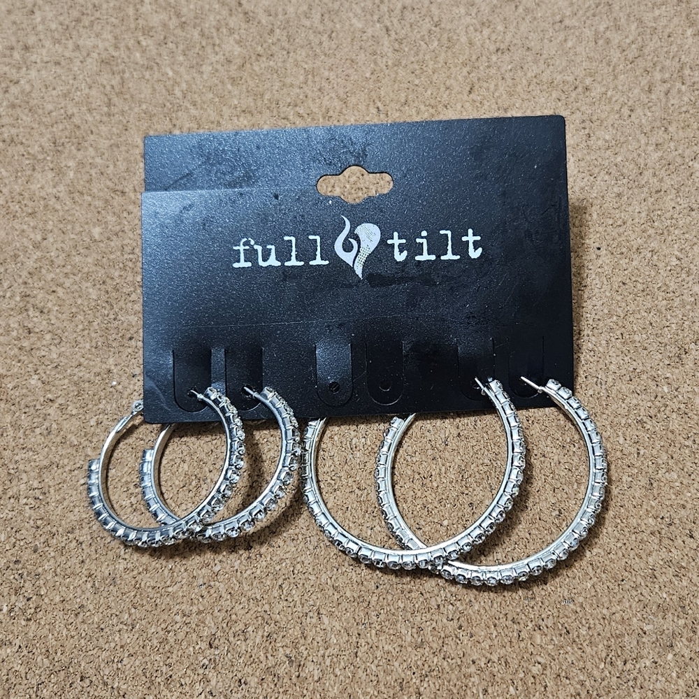 Silver rhinestone hoop earrings